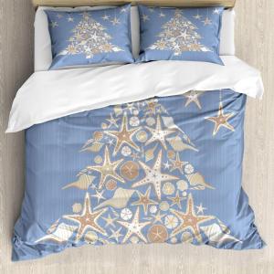 Ambesonne Christmas Duvet Cover Set, Nautical Elements Sea Life Theme with Noel Tree Winter Season, Decorative 3 Piece Bedding Set with 2 Pillow Shams, King Size, Beige Cream