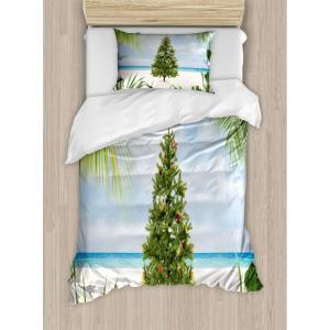 Ambesonne Christmas Duvet Cover Set, Vintage Merry Xmas Wreath Several Noel Yule and Ribbons Candles Bells Image, Decorative 3 Piece Bedding Set with 2 Pillow Shams, King Size, Red(Cream Green)