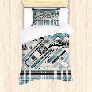 Ambesonne Christmas Duvet Cover Set, Vintage Merry Xmas Wreath Several Noel Yule and Ribbons Candles Bells Image, Decorative 3 Piece Bedding Set with 2 Pillow Shams, King Size, Red(Blue Grey Eggshell White)