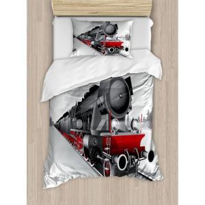 Ambesonne Christmas Duvet Cover Set, Vintage Merry Xmas Wreath Several Noel Yule and Ribbons Candles Bells Image, Decorative 3 Piece Bedding Set with 2 Pillow Shams, King Size, Red(Red Grey)