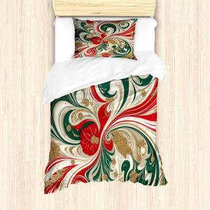 Ambesonne Christmas Duvet Cover Set, Vintage Merry Xmas Wreath Several Noel Yule and Ribbons Candles Bells Image, Decorative 3 Piece Bedding Set with 2 Pillow Shams, King Size, Red(Dark Pink Green Ivory)