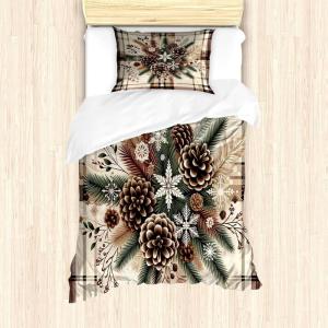 Ambesonne Christmas Duvet Cover Set, Vintage Merry Xmas Wreath Several Noel Yule and Ribbons Candles Bells Image, Decorative 3 Piece Bedding Set with 2 Pillow Shams, King Size, Red(Cocoa Brown Sage Green)