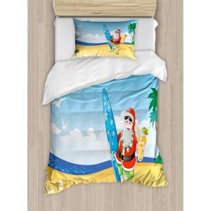 Ambesonne Christmas Duvet Cover Set, Vintage Merry Xmas Wreath Several Noel Yule and Ribbons Candles Bells Image, Decorative 3 Piece Bedding Set with 2 Pillow Shams, King Size, Red(Blue Yellow)