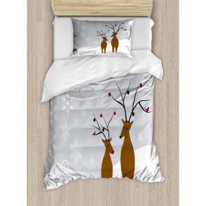 Ambesonne Christmas Duvet Cover Set, Vintage Merry Xmas Wreath Several Noel Yule and Ribbons Candles Bells Image, Decorative 3 Piece Bedding Set with 2 Pillow Shams, King Size, Red(Brown Pale Grey White)