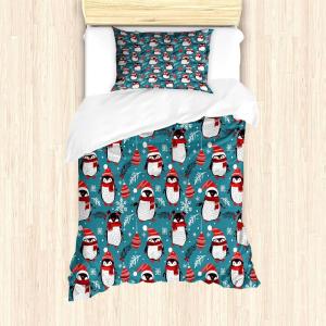 Ambesonne Christmas Duvet Cover Set, Vintage Merry Xmas Wreath Several Noel Yule and Ribbons Candles Bells Image, Decorative 3 Piece Bedding Set with 2 Pillow Shams, King Size, Red(Vermilion Grey and Slate Blue)