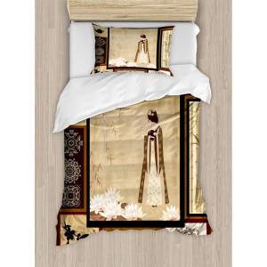 Ambesonne Christmas Duvet Cover Set, Vintage Merry Xmas Wreath Several Noel Yule and Ribbons Candles Bells Image, Decorative 3 Piece Bedding Set with 2 Pillow Shams, King Size, Red(Brown Cream)