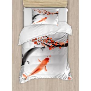 Ambesonne Christmas Duvet Cover Set, Vintage Merry Xmas Wreath Several Noel Yule and Ribbons Candles Bells Image, Decorative 3 Piece Bedding Set with 2 Pillow Shams, King Size, Red(Orange Grey)