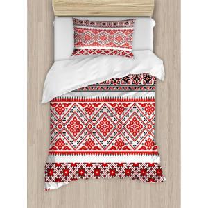 Ambesonne Christmas Duvet Cover Set, Vintage Merry Xmas Wreath Several Noel Yule and Ribbons Candles Bells Image, Decorative 3 Piece Bedding Set with 2 Pillow Shams, King Size, Red(Vermilion Black White)