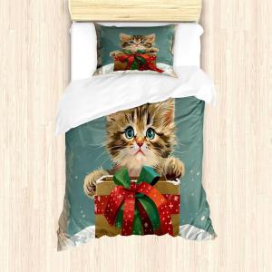 Ambesonne Christmas Duvet Cover Set, Vintage Merry Xmas Wreath Several Noel Yule and Ribbons Candles Bells Image, Decorative 3 Piece Bedding Set with 2 Pillow Shams, King Size, Red(Cadet Blue Fawn Dark Pink)
