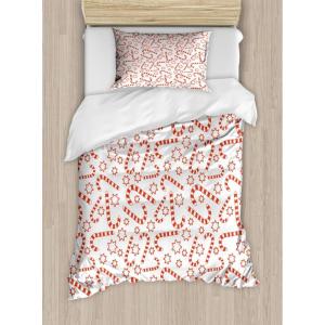 Ambesonne Christmas Duvet Cover Set, Vintage Merry Xmas Wreath Several Noel Yule and Ribbons Candles Bells Image, Decorative 3 Piece Bedding Set with 2 Pillow Shams, King Size, Red(Vermilion White)
