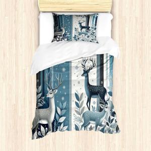 Ambesonne Christmas Duvet Cover Set, Watercolor Christmas Theme Fir Trees Abstract Silhouettes Illustration, Decorative 3 Piece Bedding Set with 2 Pillow Shams, Queen Size, Green Seafoam(Slate Blue and Dark Grey)
