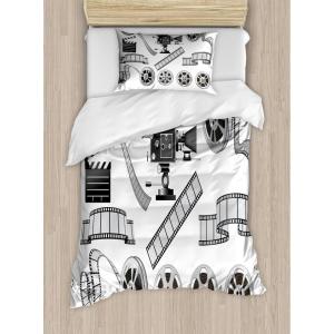 Ambesonne Christmas Duvet Cover Set, Watercolor Christmas Theme Fir Trees Abstract Silhouettes Illustration, Decorative 3 Piece Bedding Set with 2 Pillow Shams, Queen Size, Green Seafoam(Black Grey)