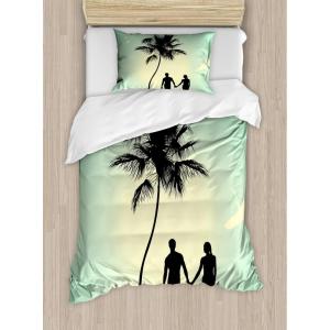 Ambesonne Christmas Duvet Cover Set, Watercolor Christmas Theme Fir Trees Abstract Silhouettes Illustration, Decorative 3 Piece Bedding Set with 2 Pillow Shams, Queen Size, Green Seafoam(Pale Green)