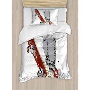 Ambesonne Christmas Duvet Cover Set, Watercolor Christmas Theme Fir Trees Abstract Silhouettes Illustration, Decorative 3 Piece Bedding Set with 2 Pillow Shams, Queen Size, Green Seafoam(Brown and Cream)
