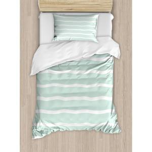 Ambesonne Christmas Duvet Cover Set, Watercolor Christmas Theme Fir Trees Abstract Silhouettes Illustration, Decorative 3 Piece Bedding Set with 2 Pillow Shams, Queen Size, Green Seafoam(Almond Green White)