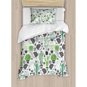 Ambesonne Christmas Duvet Cover Set, Watercolor Christmas Theme Fir Trees Abstract Silhouettes Illustration, Decorative 3 Piece Bedding Set with 2 Pillow Shams, Queen Size, Green Seafoam(White Green)