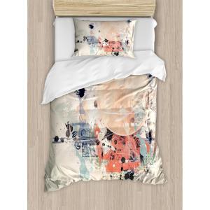 Ambesonne Christmas Duvet Cover Set, Watercolor Christmas Theme Fir Trees Abstract Silhouettes Illustration, Decorative 3 Piece Bedding Set with 2 Pillow Shams, Queen Size, Green Seafoam(Ivory)