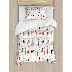 Ambesonne Christmas Duvet Cover Set, Watercolor Christmas Theme Fir Trees Abstract Silhouettes Illustration, Decorative 3 Piece Bedding Set with 2 Pillow Shams, Queen Size, Green Seafoam(Black Orange)