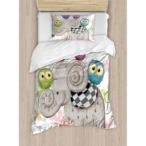 Ambesonne Christmas Duvet Cover Set, Watercolor Christmas Theme Fir Trees Abstract Silhouettes Illustration, Decorative 3 Piece Bedding Set with 2 Pillow Shams, Queen Size, Green Seafoam(Pale Taupe)