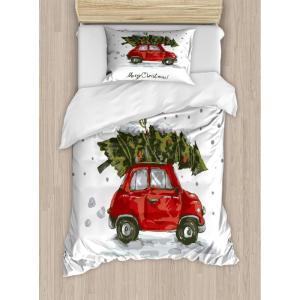 Ambesonne Christmas Duvet Cover Set, Watercolor Christmas Theme Fir Trees Abstract Silhouettes Illustration, Decorative 3 Piece Bedding Set with 2 Pillow Shams, Queen Size, Green Seafoam(Green Vermilion)