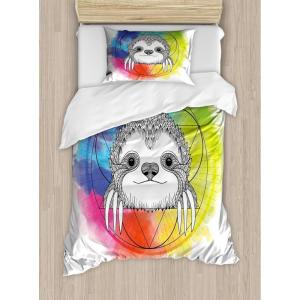 Ambesonne Christmas Duvet Cover Set, Watercolor Christmas Theme Fir Trees Abstract Silhouettes Illustration, Decorative 3 Piece Bedding Set with 2 Pillow Shams, Queen Size, Green Seafoam(Pale Orange)