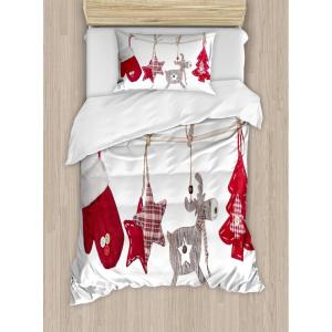 Ambesonne Christmas Duvet Cover Set, Watercolor Christmas Theme Fir Trees Abstract Silhouettes Illustration, Decorative 3 Piece Bedding Set with 2 Pillow Shams, Queen Size, Green Seafoam(Red Cream Tan)