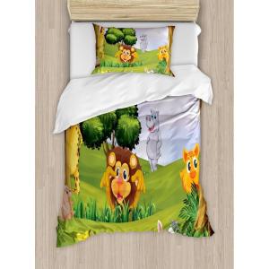 Ambesonne Christmas Duvet Cover Set, Watercolor Christmas Theme Fir Trees Abstract Silhouettes Illustration, Decorative 3 Piece Bedding Set with 2 Pillow Shams, Queen Size, Green Seafoam(Green)