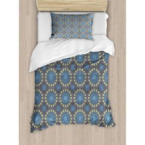 Ambesonne Christmas Duvet Cover Set, Watercolor Christmas Theme Fir Trees Abstract Silhouettes Illustration, Decorative 3 Piece Bedding Set with 2 Pillow Shams, Queen Size, Green Seafoam(Yellow Blue)
