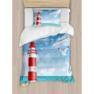 Ambesonne Christmas Duvet Cover Set, Watercolor Christmas Theme Fir Trees Abstract Silhouettes Illustration, Decorative 3 Piece Bedding Set with 2 Pillow Shams, Queen Size, Green Seafoam(Vermilion Blue)