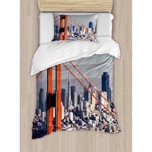 Ambesonne Christmas Duvet Cover Set, Watercolor Christmas Theme Fir Trees Abstract Silhouettes Illustration, Decorative 3 Piece Bedding Set with 2 Pillow Shams, Queen Size, Green Seafoam(Pale Blue Orange White)