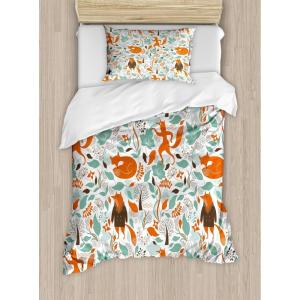 Ambesonne Christmas Duvet Cover Set, Watercolor Christmas Theme Fir Trees Abstract Silhouettes Illustration, Decorative 3 Piece Bedding Set with 2 Pillow Shams, Queen Size, Green Seafoam(Turquoise Orange)