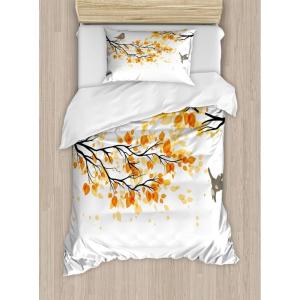 Ambesonne Christmas Duvet Cover Set, Watercolor Christmas Theme Fir Trees Abstract Silhouettes Illustration, Decorative 3 Piece Bedding Set with 2 Pillow Shams, Queen Size, Green Seafoam(Yellow Cream)