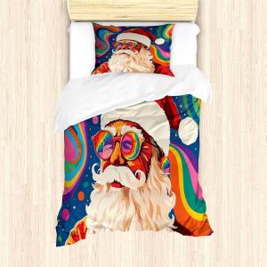 Ambesonne Christmas Duvet Cover Set, Watercolor Christmas Theme Fir Trees Abstract Silhouettes Illustration, Decorative 3 Piece Bedding Set with 2 Pillow Shams, Queen Size, Green Seafoam(Purple and Multicolor)