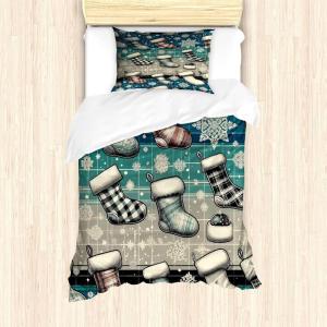 Ambesonne Christmas Duvet Cover Set, Watercolor Christmas Theme Fir Trees Abstract Silhouettes Illustration, Decorative 3 Piece Bedding Set with 2 Pillow Shams, Queen Size, Green Seafoam(Blue Dark Grey Off White)