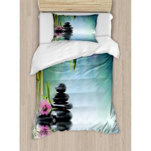 Ambesonne Christmas Duvet Cover Set, Watercolor Christmas Theme Fir Trees Abstract Silhouettes Illustration, Decorative 3 Piece Bedding Set with 2 Pillow Shams, Queen Size, Green Seafoam(Cadet Blue)