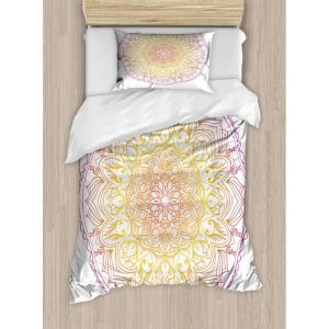 Ambesonne Christmas Duvet Cover Set, Watercolor Christmas Theme Fir Trees Abstract Silhouettes Illustration, Decorative 3 Piece Bedding Set with 2 Pillow Shams, Queen Size, Green Seafoam(Orange Violet and Yellow)