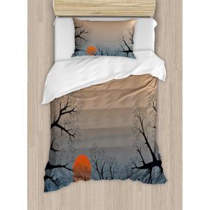 Ambesonne Christmas Duvet Cover Set, Watercolor Christmas Theme Fir Trees Abstract Silhouettes Illustration, Decorative 3 Piece Bedding Set with 2 Pillow Shams, Queen Size, Green Seafoam(Blue Orange)