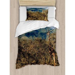 Ambesonne Christmas Duvet Cover Set, Watercolor Christmas Theme Fir Trees Abstract Silhouettes Illustration, Decorative 3 Piece Bedding Set with 2 Pillow Shams, Queen Size, Green Seafoam(Brown Green)