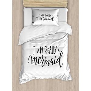 Ambesonne Christmas Duvet Cover Set, Watercolor Christmas Theme Fir Trees Abstract Silhouettes Illustration, Decorative 3 Piece Bedding Set with 2 Pillow Shams, Queen Size, Green Seafoam(Black White Print)