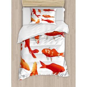 Ambesonne Christmas Duvet Cover Set, Watercolor Christmas Theme Fir Trees Abstract Silhouettes Illustration, Decorative 3 Piece Bedding Set with 2 Pillow Shams, Queen Size, Green Seafoam(Orange)