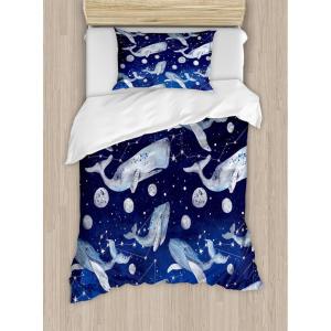 Ambesonne Christmas Duvet Cover Set, Watercolor Christmas Theme Fir Trees Abstract Silhouettes Illustration, Decorative 3 Piece Bedding Set with 2 Pillow Shams, Queen Size, Green Seafoam(Navy Purple Grey)