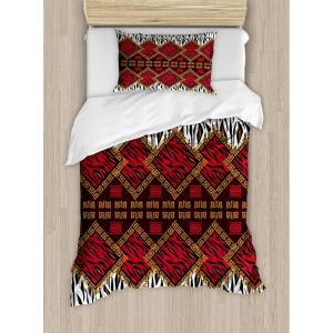 Ambesonne Christmas Duvet Cover Set, Watercolor Christmas Theme Fir Trees Abstract Silhouettes Illustration, Decorative 3 Piece Bedding Set with 2 Pillow Shams, Queen Size, Green Seafoam(Red Brown)