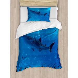 Ambesonne Christmas Duvet Cover Set, Watercolor Christmas Theme Fir Trees Abstract Silhouettes Illustration, Decorative 3 Piece Bedding Set with 2 Pillow Shams, Queen Size, Green Seafoam(Blue Black)
