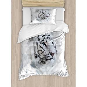 Ambesonne Christmas Duvet Cover Set, Watercolor Christmas Theme Fir Trees Abstract Silhouettes Illustration, Decorative 3 Piece Bedding Set with 2 Pillow Shams, Queen Size, Green Seafoam(Black Grey White)