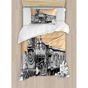 Ambesonne Christmas Duvet Cover Set, Watercolor Christmas Theme Fir Trees Abstract Silhouettes Illustration, Decorative 3 Piece Bedding Set with 2 Pillow Shams, Queen Size, Green Seafoam(Peach White)