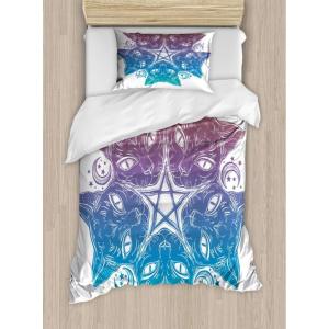 Ambesonne Christmas Duvet Cover Set, Watercolor Christmas Theme Fir Trees Abstract Silhouettes Illustration, Decorative 3 Piece Bedding Set with 2 Pillow Shams, Queen Size, Green Seafoam(Blue Lilac)