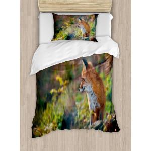 Ambesonne Christmas Duvet Cover Set, Watercolor Christmas Theme Fir Trees Abstract Silhouettes Illustration, Decorative 3 Piece Bedding Set with 2 Pillow Shams, Queen Size, Green Seafoam(Pale Brown White Green)