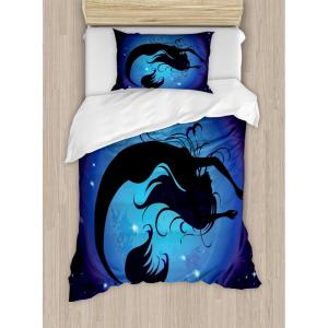 Ambesonne Christmas Duvet Cover Set, Watercolor Christmas Theme Fir Trees Abstract Silhouettes Illustration, Decorative 3 Piece Bedding Set with 2 Pillow Shams, Queen Size, Green Seafoam(Purple Black)