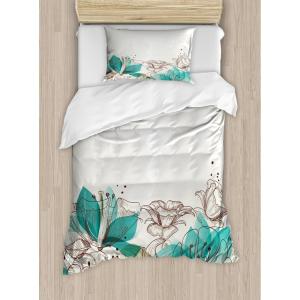 Ambesonne Christmas Duvet Cover Set, Watercolor Christmas Theme Fir Trees Abstract Silhouettes Illustration, Decorative 3 Piece Bedding Set with 2 Pillow Shams, Queen Size, Green Seafoam(Beige Teal)