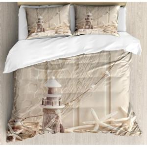 Ambesonne Christmas Duvet Cover Set, Watercolor Christmas Theme Fir Trees Abstract Silhouettes Illustration, Decorative 3 Piece Bedding Set with 2 Pillow Shams, Queen Size, Green Seafoam(Beige Cream)